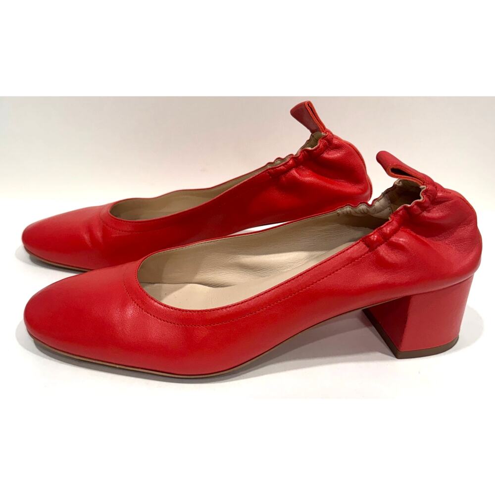 EVERLANE The Day Heel Genuine Italian Leather Red Block Heel Pumps Size 8.5 - Picture 2 of 8
